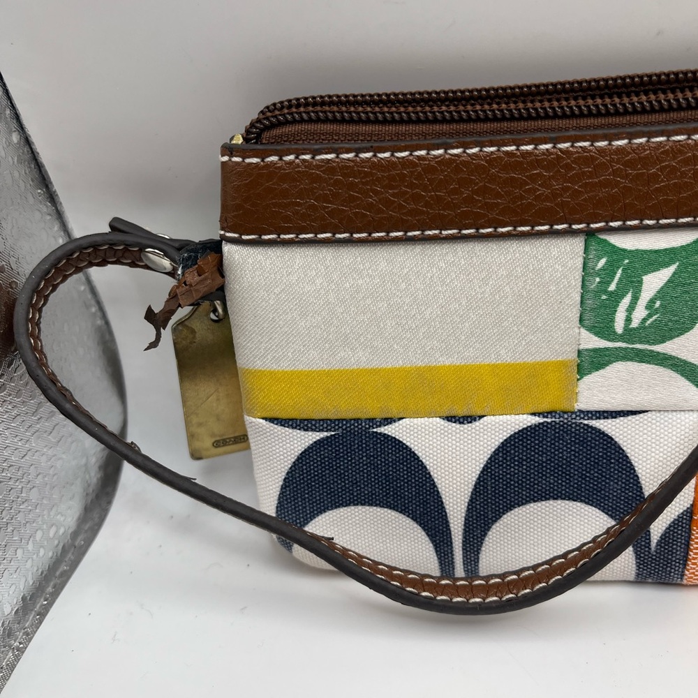 COACH Multi Fabric Stripe Signature Floral Gingham Wristlet - Picture 2 of 8